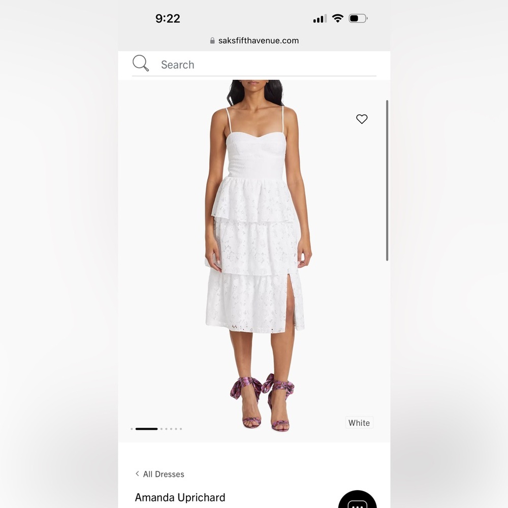 Amanda Uprichard Rosalia White Midi Dress. Dry cleaned. Worn once.